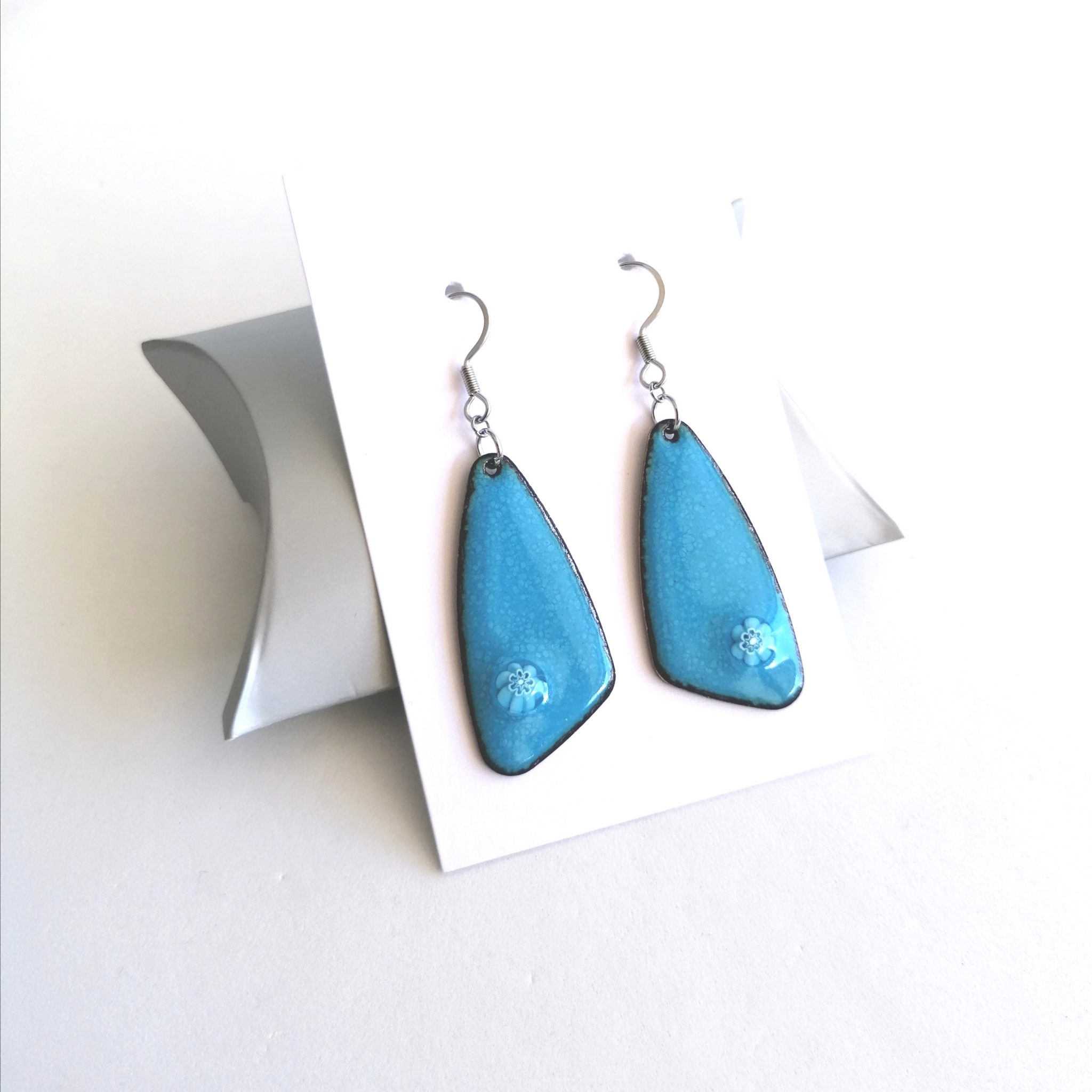 Boucles D'oreilles à Clips En émaux Bleus Et Vert émeraude - Occasion Stylée