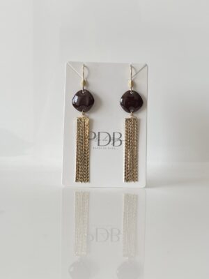 Boucles d’oreilles marron à franges dorées