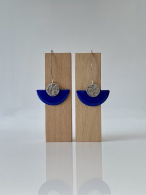Boucles d’oreilles éventail bleu et argenté