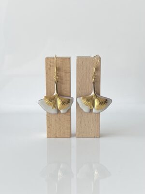 Boucles d’oreilles ginkgo ivoire et doré